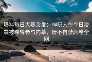 爆料每日大赛突发：神秘人在今日凌晨被曝曾参与内幕，情不自禁席卷全网