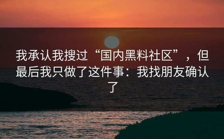 我承认我搜过“国内黑料社区”,但最后我只做了这件事:我找朋友确认了 我承认我搜过“国内黑料社区”,但最后我只做了这件事:我找朋友确认了